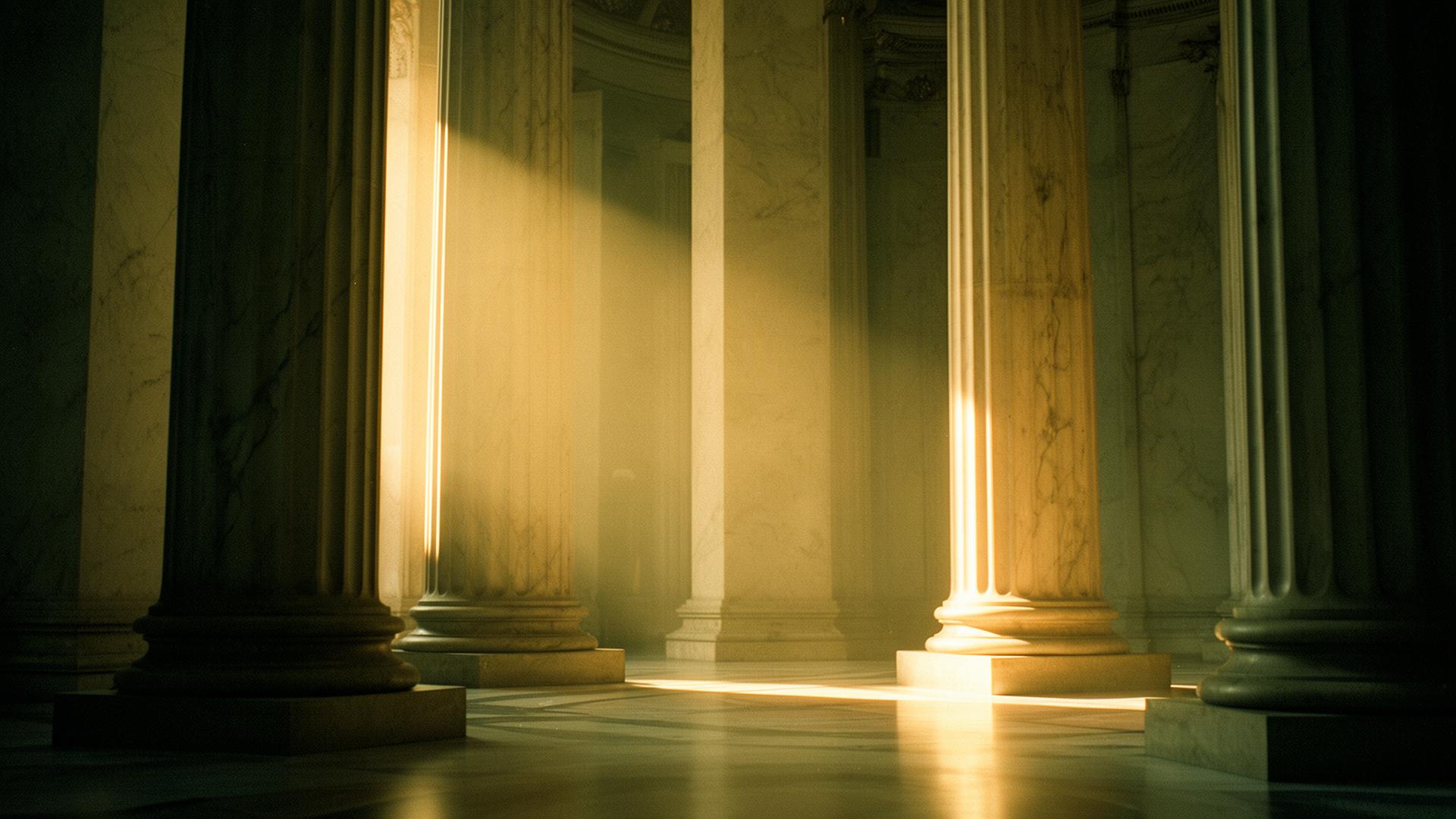 Sunlit marble columns